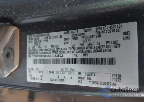 2013 Ford Escape Se из США, поврежденный, VIN 1FMCU0GX9DUD83502